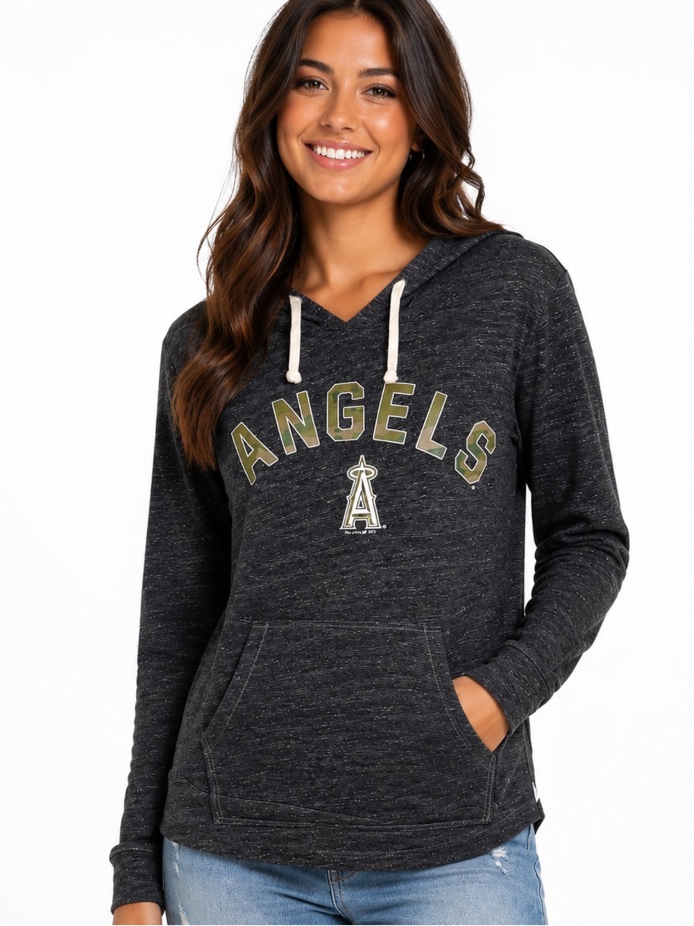 NWT Los Angeles Angels Charcoal Camo Logo Lightweight Pullover Hoodie Sz XL